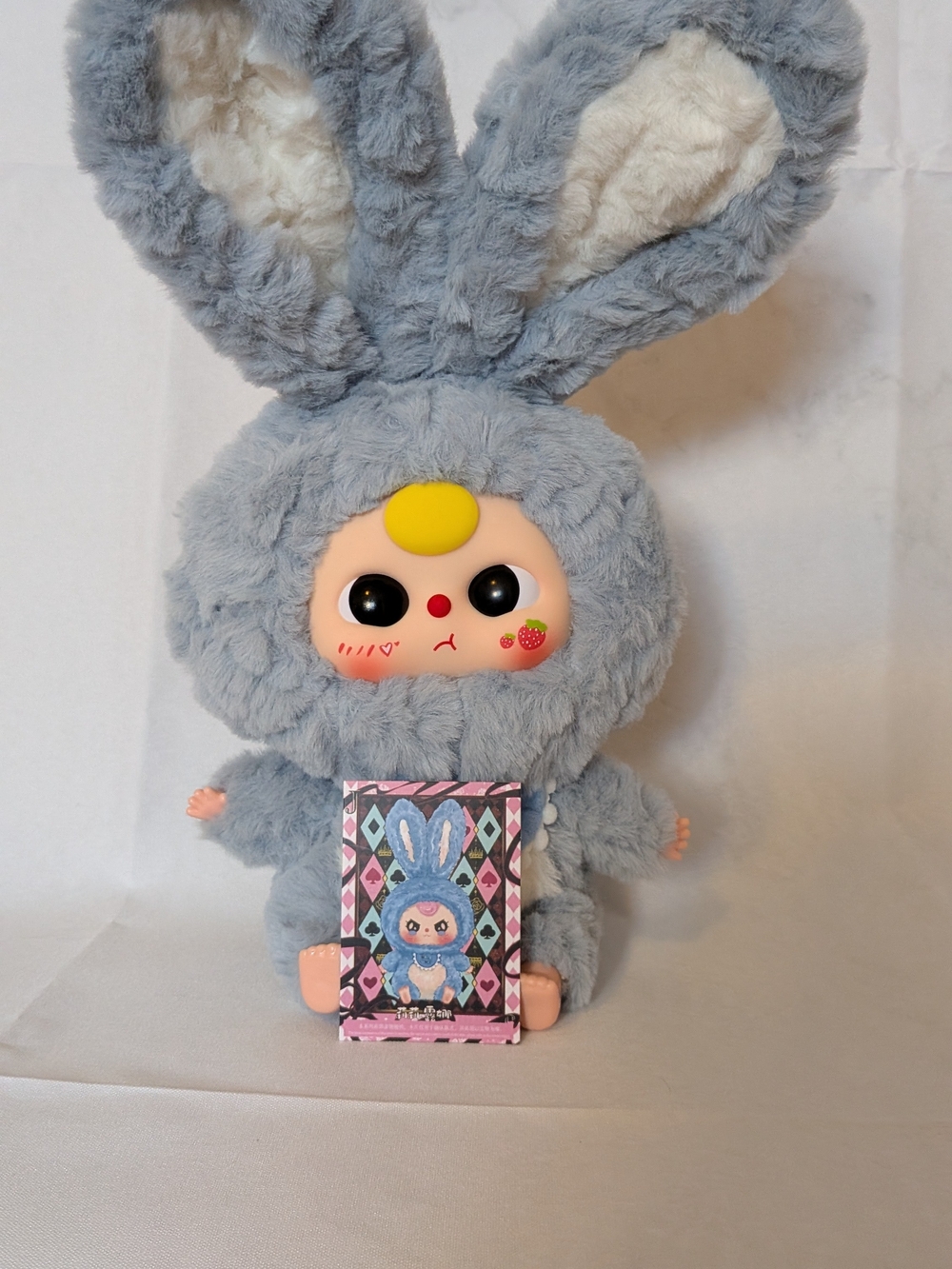 Gray Plush Bunny Doll with Blue Bib - Baby Chase - Picture 2 of 3